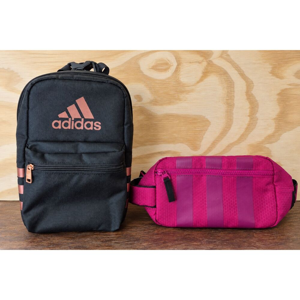 Adidas Lunch Box & Pink Pouch Bag Bundle 2 Piece Black Rose Gold Zip